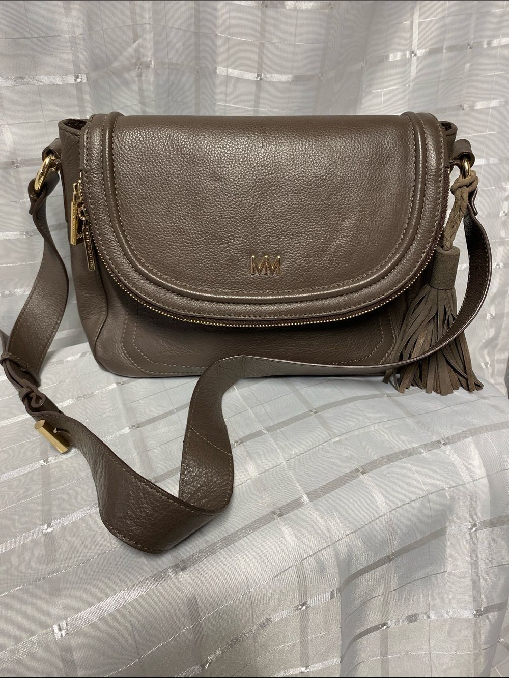 Mercer & Madison Dark Brown Pebbled Leather Crossbody Bag with Tassel